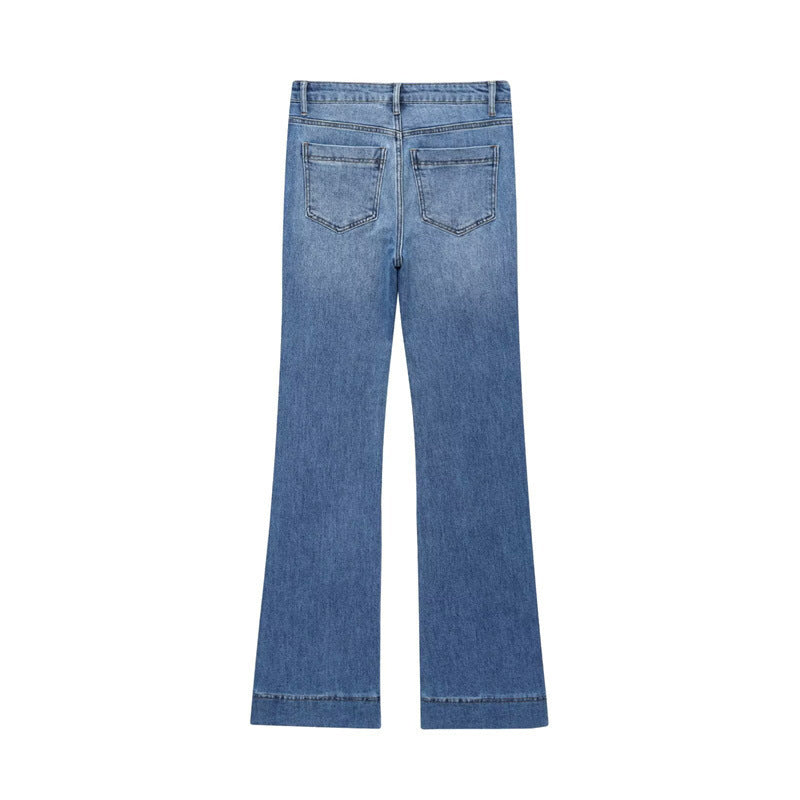 Simple Sticker Pocket Jeans with High-Waist Street Style-Theone Apparel