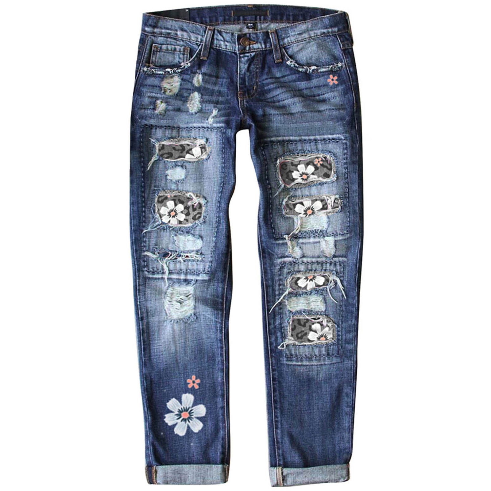 Slim-Fit Printed Denim Pants with Graphic Edge-Theone Apparel