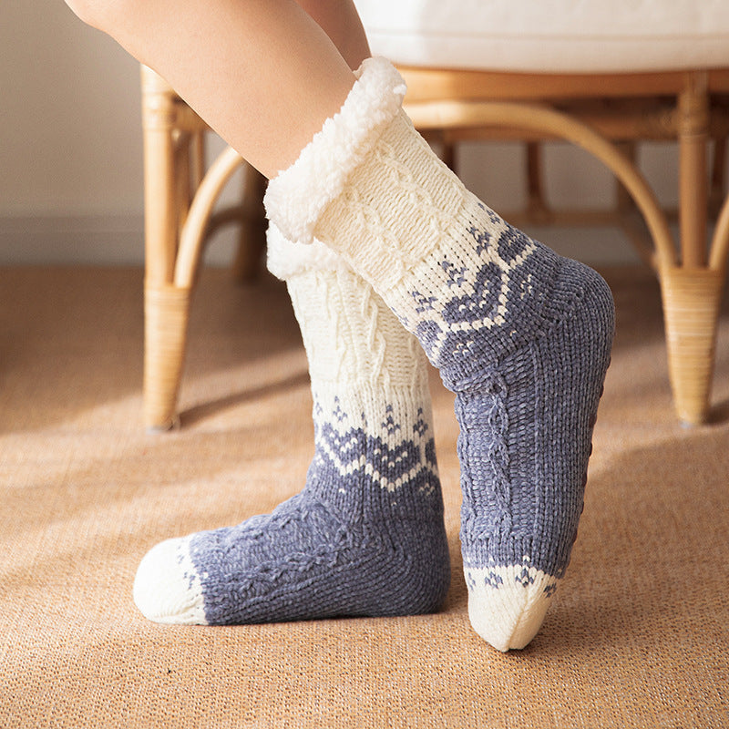 Soft Knit Style Christmas Wintry Design Thick Socks in Red or Gray-Blue-Theone Apparel