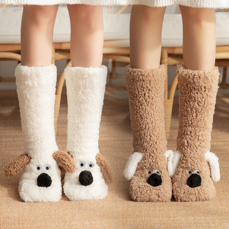 Soft and Thick White Winter Socks with Cute Dog Ears-Theone Apparel