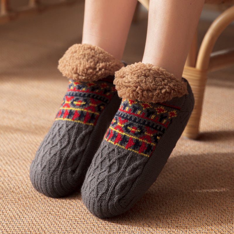 Soft and Thick Winter Footie Socks with Traction Balls-Light Coffee-Theone Apparel