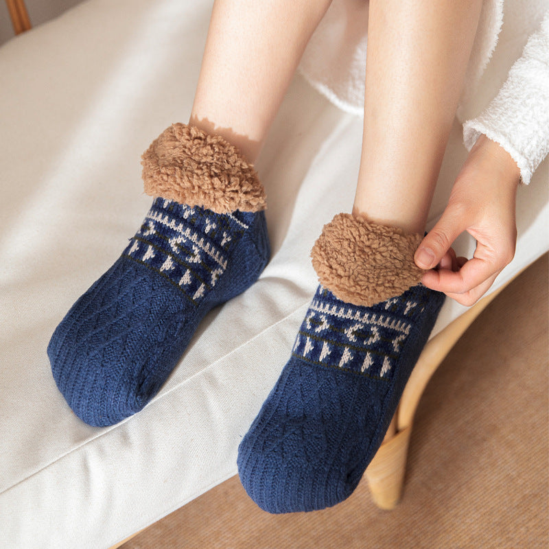 Soft and Thick Winter Footie Socks with Traction Balls-Blue-Theone Apparel