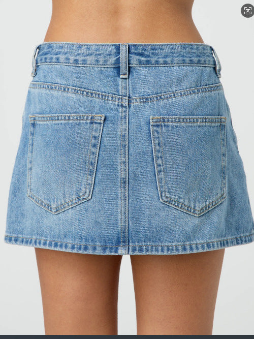 Stretch Washed Denim Short Skirt For Casual Comfort-THEONE APPAREL