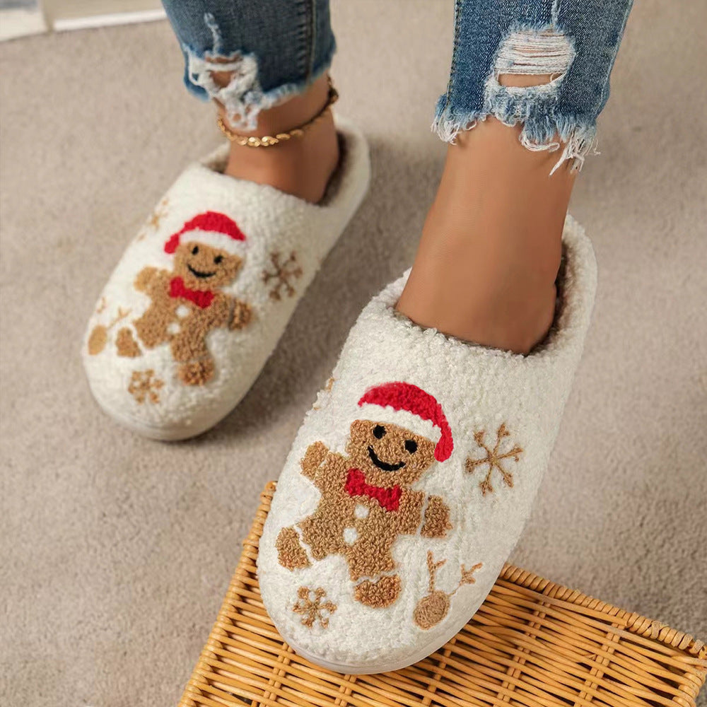 Super Soft Gingerbread Man Fleece Lined Slip On House Shoes-Theone Apparel
