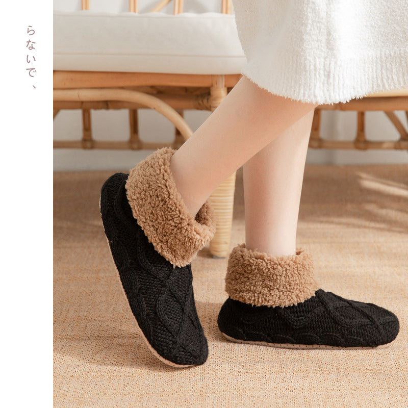 Super Soft Knit Style Slip On House Slippers in Various Colors-Boot Socks Black-Theone Apparel