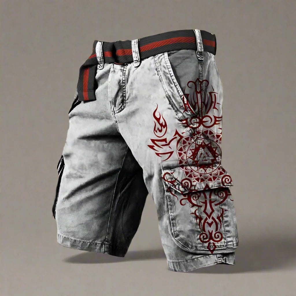 Vibrant Graphic Utility Bottoms with Secure Pocket Storage-Gray/Red-Theone Apparel
