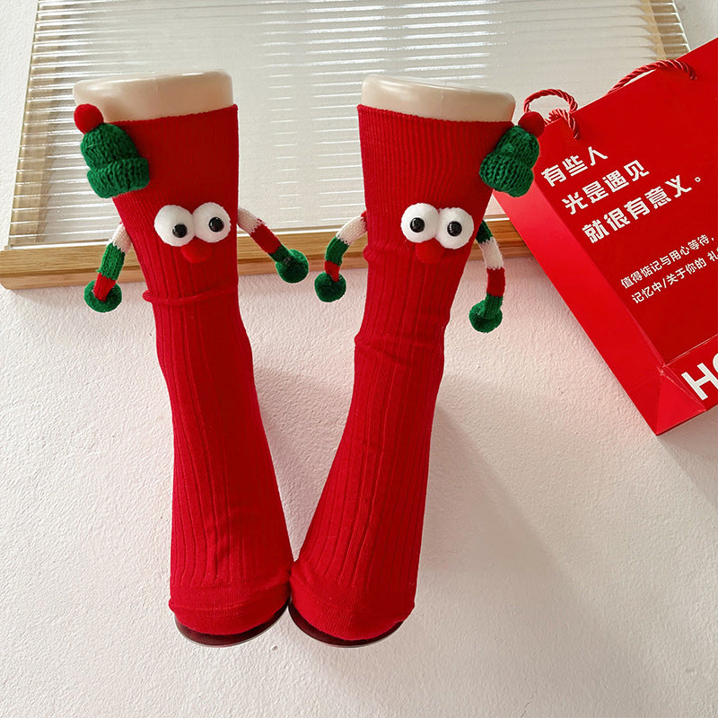 Whimsical Googly Eye 3D Christmas Socks in Red and Green for Kids-Theone Apparel