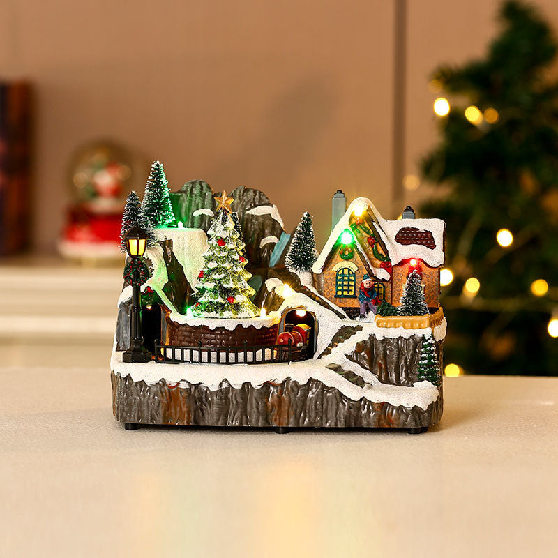 Wintry Village with Moving Train and LED Light Designs-Square Bottom Tree Style-Theone Apparel