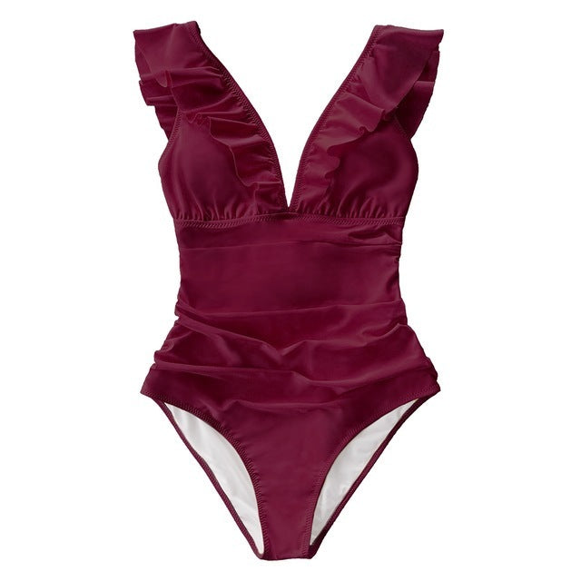 Women’s Bodysuit Bikini Swimsuit for Coverage and Style-Maroon-Theone Apparel