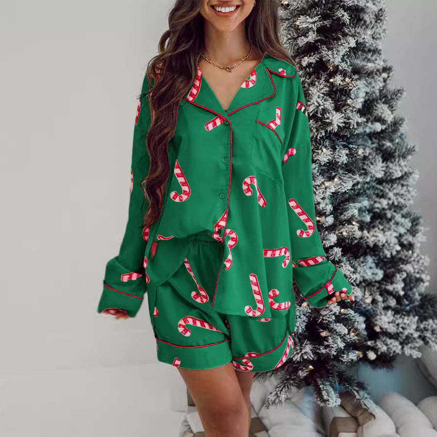 Women's Candy Cane Two Piece Christmas Pajama Set in Pink and Green-Green-Theone Apparel
