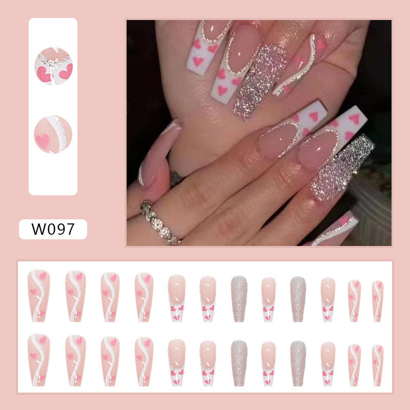 Women's Coffin Shaped Pink Nail Set with Gray Accent Nail-Theone Apparel