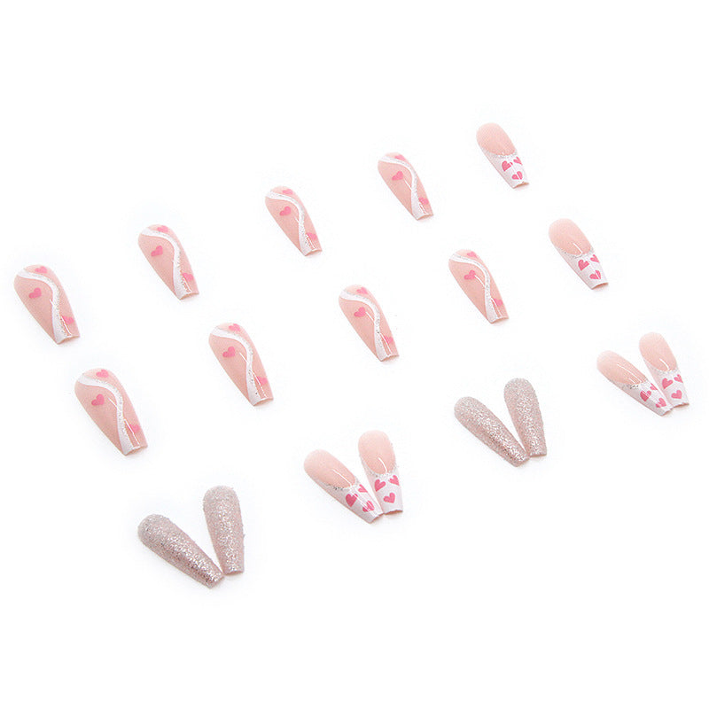 Women's Coffin Shaped Pink Nail Set with Gray Accent Nail-Theone Apparel