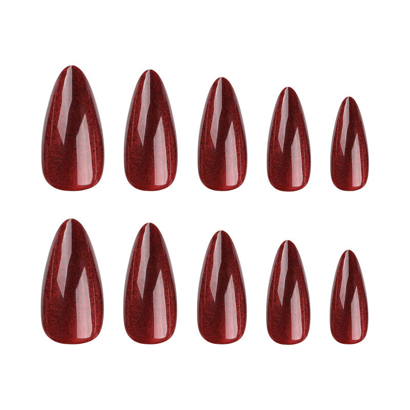 Women's Deep Red Valentine's Day Ballet Nail Set with Glue-Theone Apparel