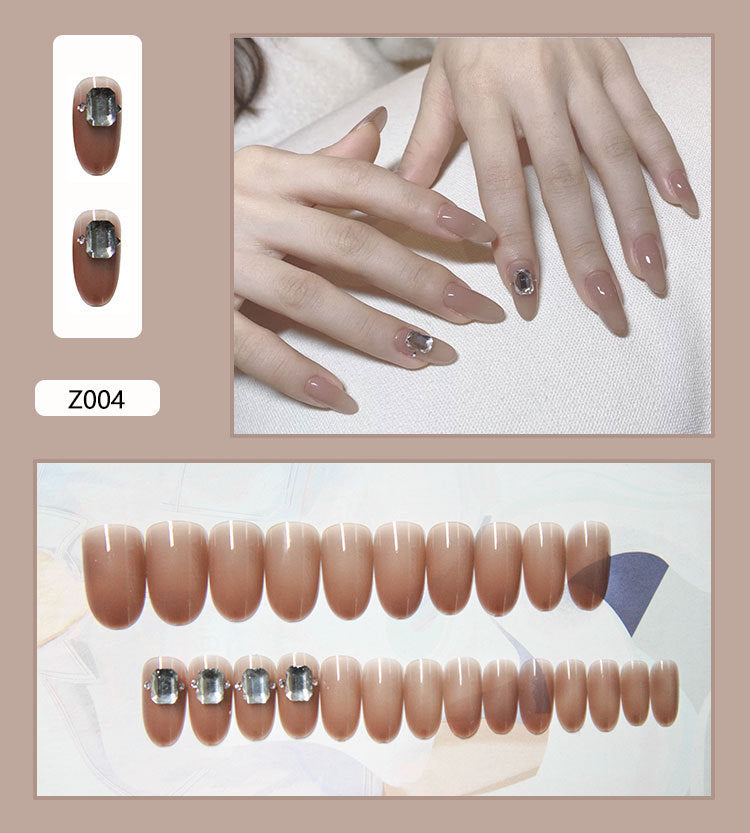 Women's Earth Tone Stone Adornment Nail Set in Nude-Z004-Theone Apparel