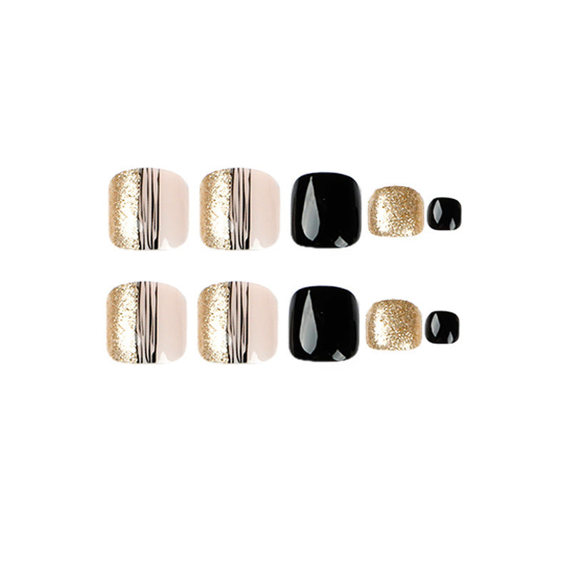 Women's Elegant Champagne, Gold and Black Nail Set-Theone Apparel