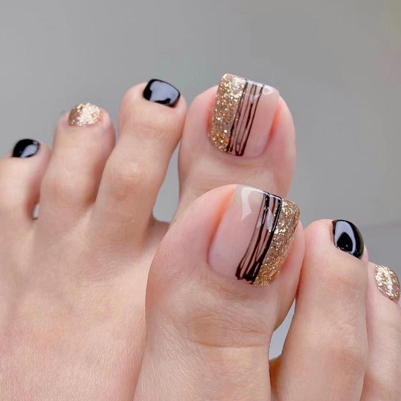 Women's Elegant Champagne, Gold and Black Nail Set-Theone Apparel