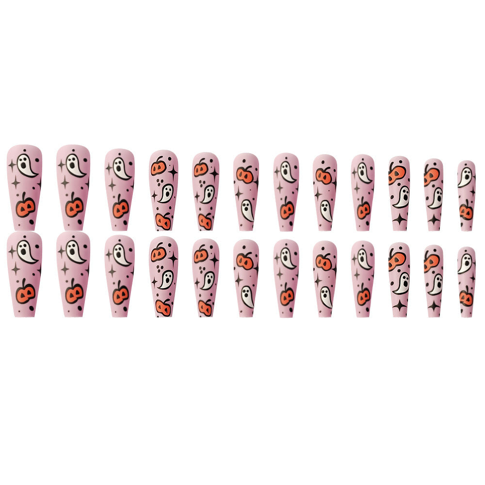 Women's Long Halloween Themed Coffin Nail Set in Blue and Orange-CY117-Theone Apparel