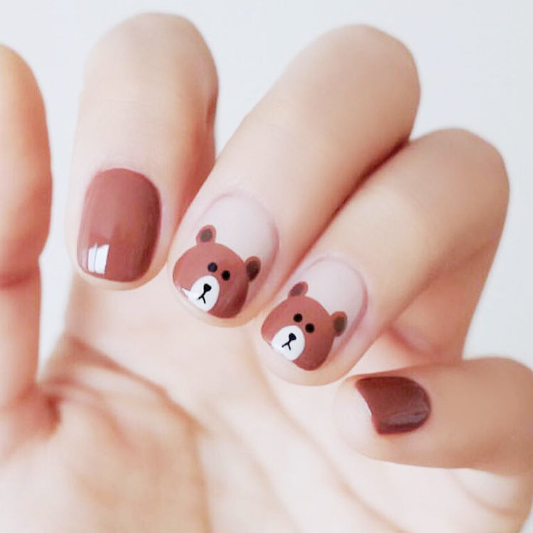 Women's Natural length False Nails with Bear Accents-Theone Apparel