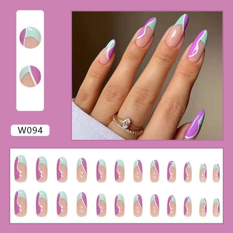 Women's Nude Almond Nail Set with Black Accent Details-Color 4-Theone Apparel
