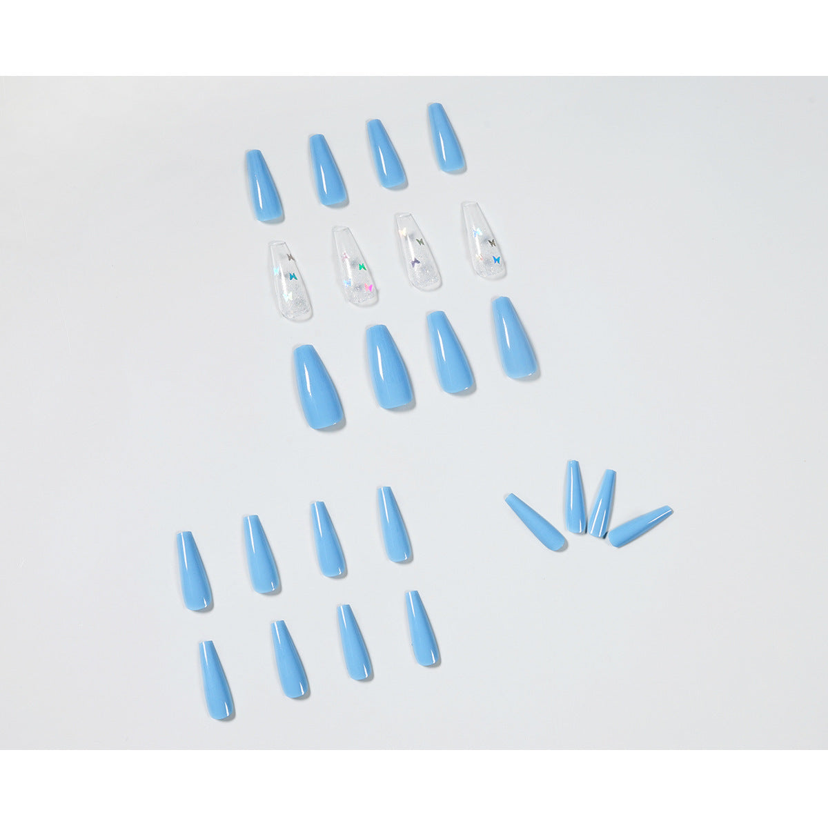 Women's Sky Blue and Transparent Coffin Shaped Accent Nail Set-Theone Apparel
