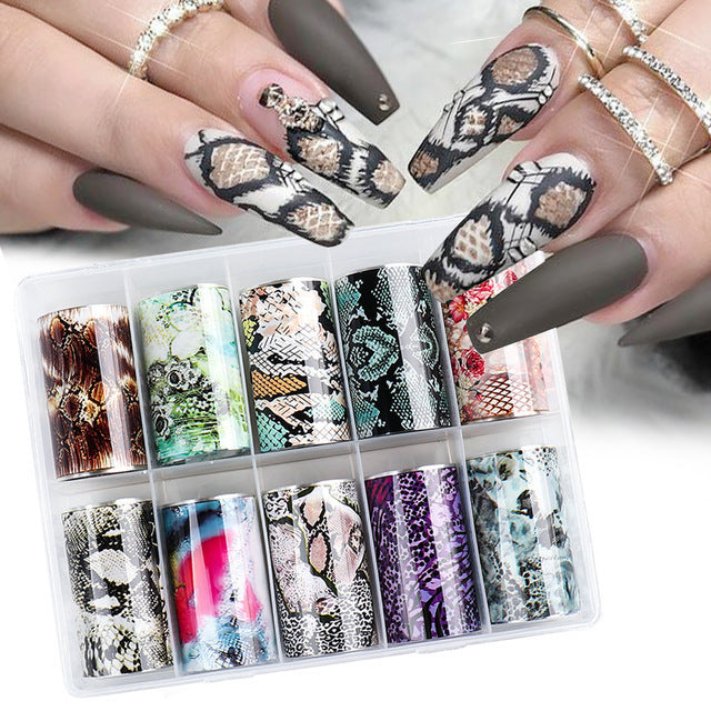 Women's Snake Skin and Natural Pattern Nail Wrap Stickers-10 Pc Set-Theone Apparel