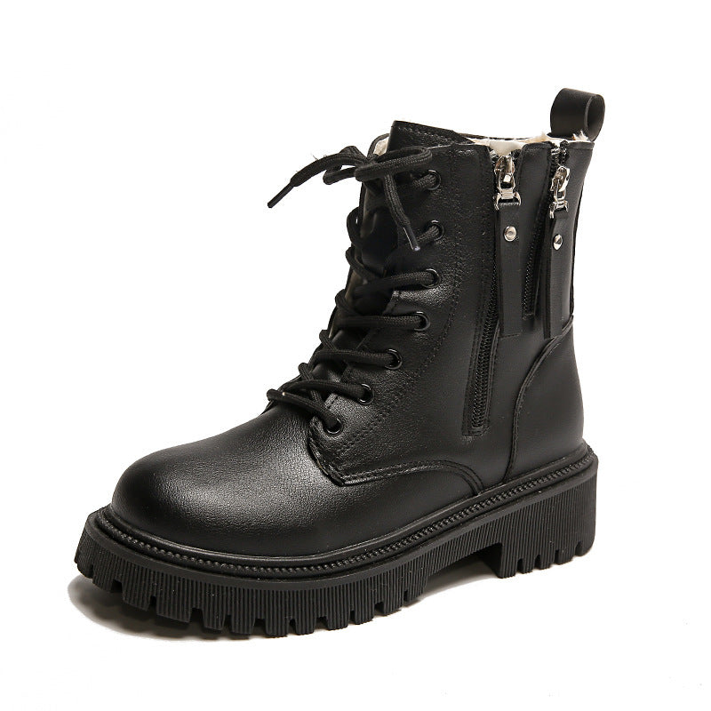 Women's Zip Side Lace Up Combat Boots in White or Black-Black-Theone Apparel