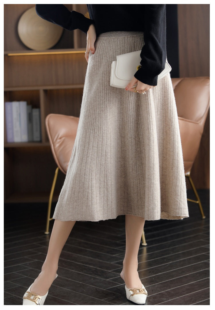 Wool Knitted Cashmere Pleated Skirt For Cozy Elegance-Theone Apparel