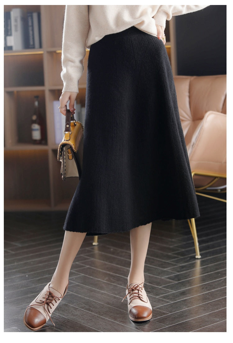 Wool Knitted Cashmere Pleated Skirt For Cozy Elegance-Theone Apparel