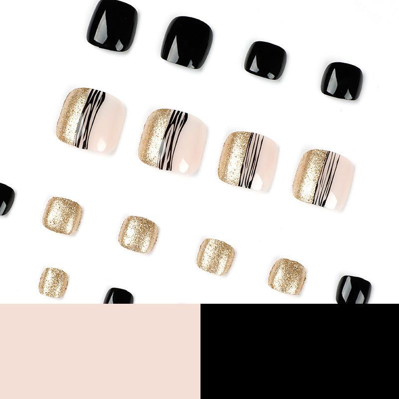 Women's Elegant Champagne, Gold and Black Nail Set