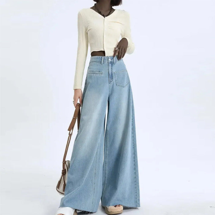 High-waisted Fashionable Wide-leg Flare Jeans For Women