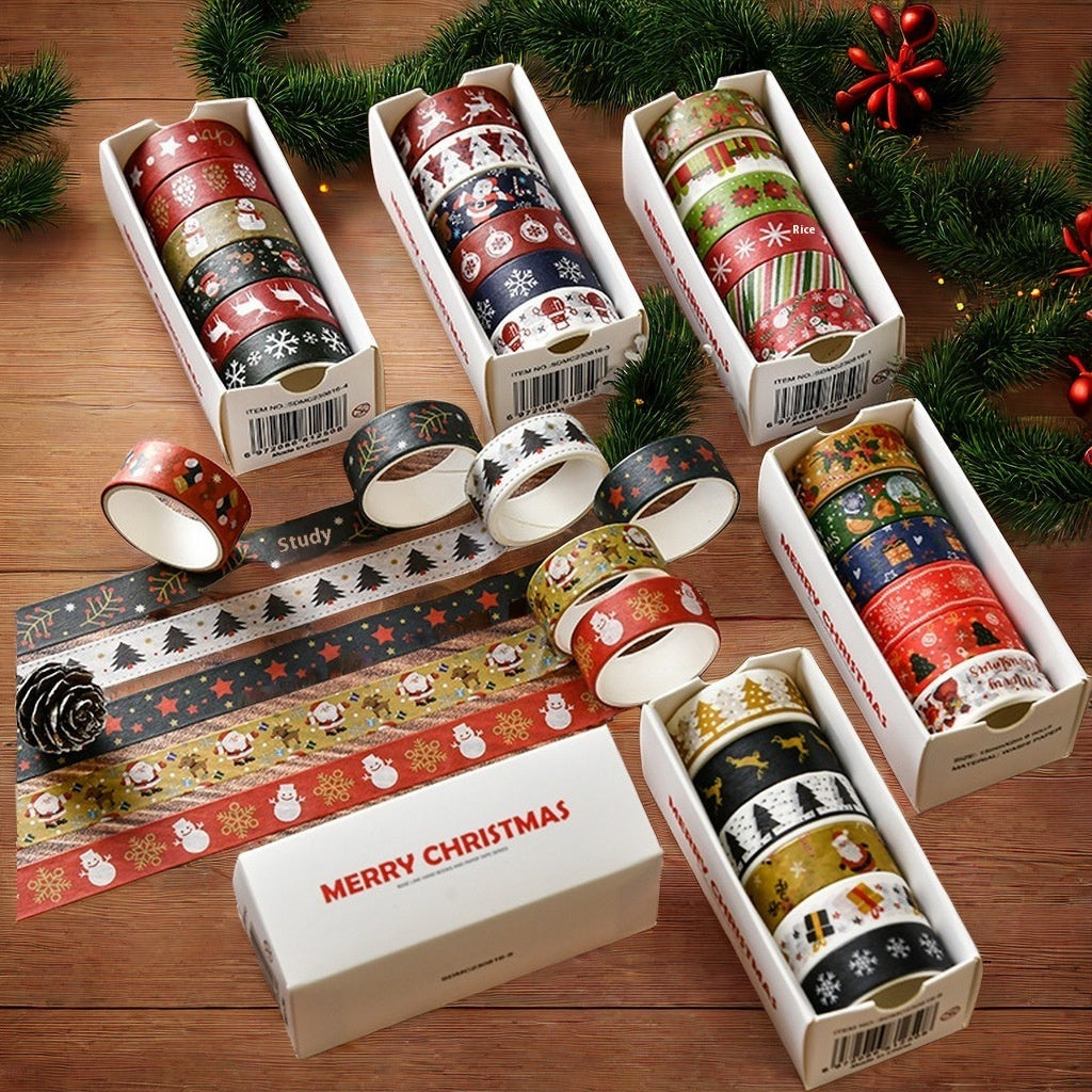 Washi -tape met kerstthema en kerstcadeau -inpaktape