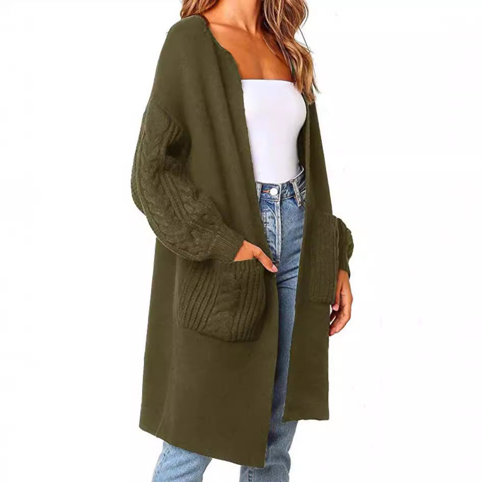 Cable Knit Lantern Sleeve Cardigan Coat For Women