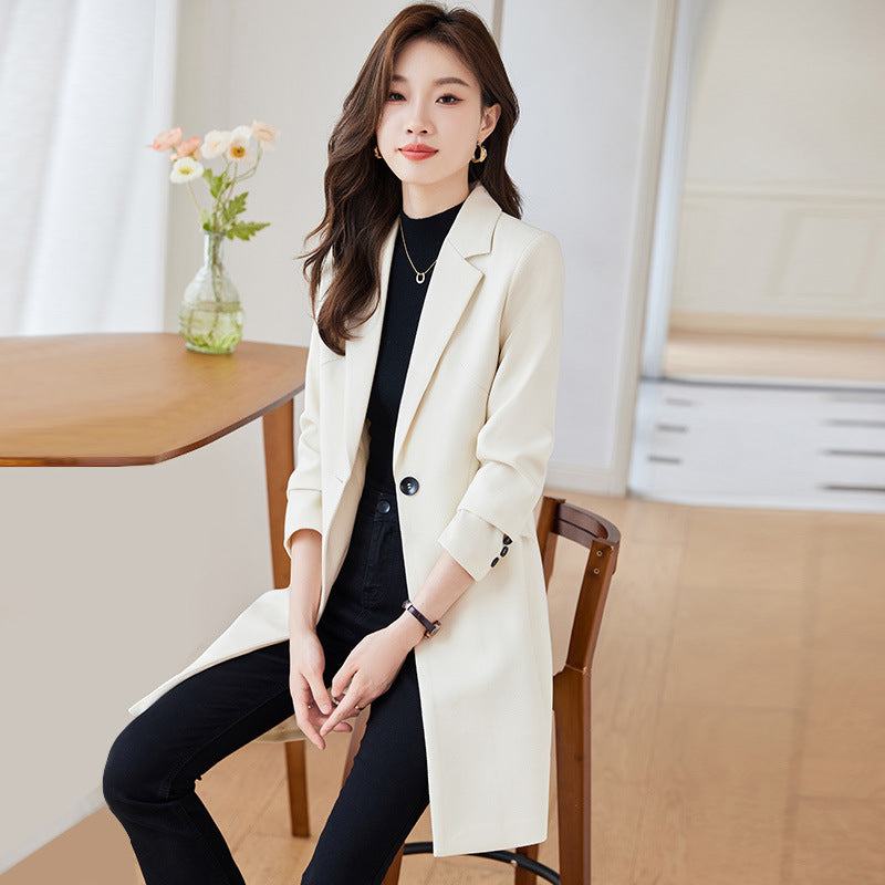 Black Mid-length Suit Trench Coat Coat For Women