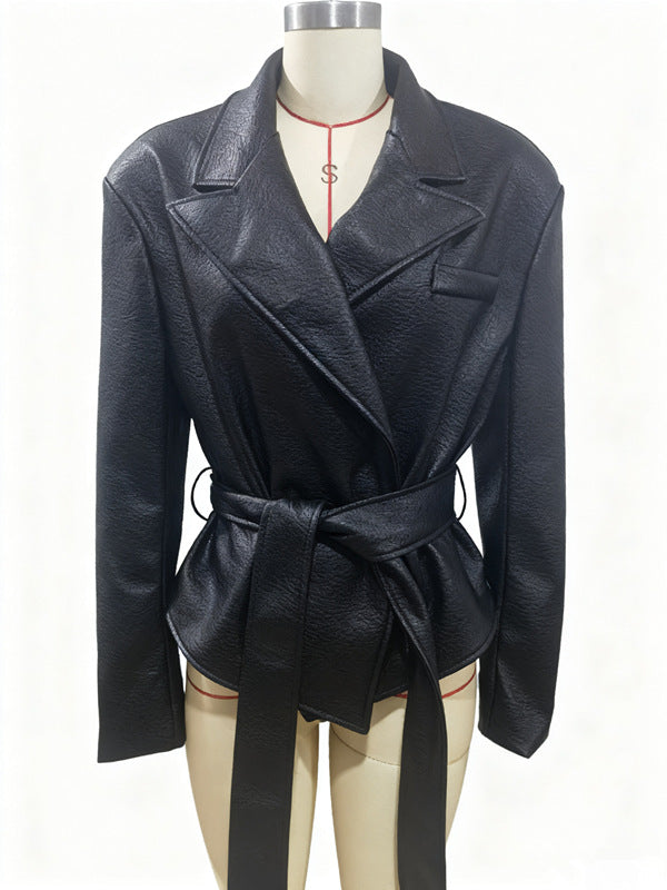 Strapped Temperament Faux-Leather Motorcycle Jacket For Women