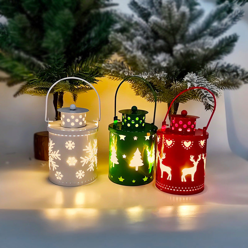 Nordic Style Metallic Can Christmas Themed Lantern Lights with LED Bulbs