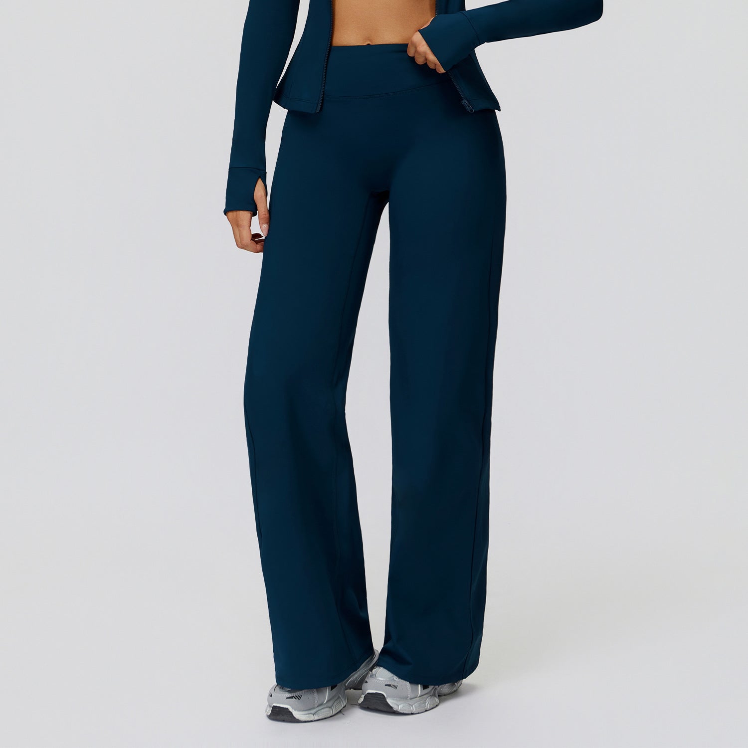 Casual Versatile Trousers Fleece-lined Keep Warm High Waist Wide-leg Trousers