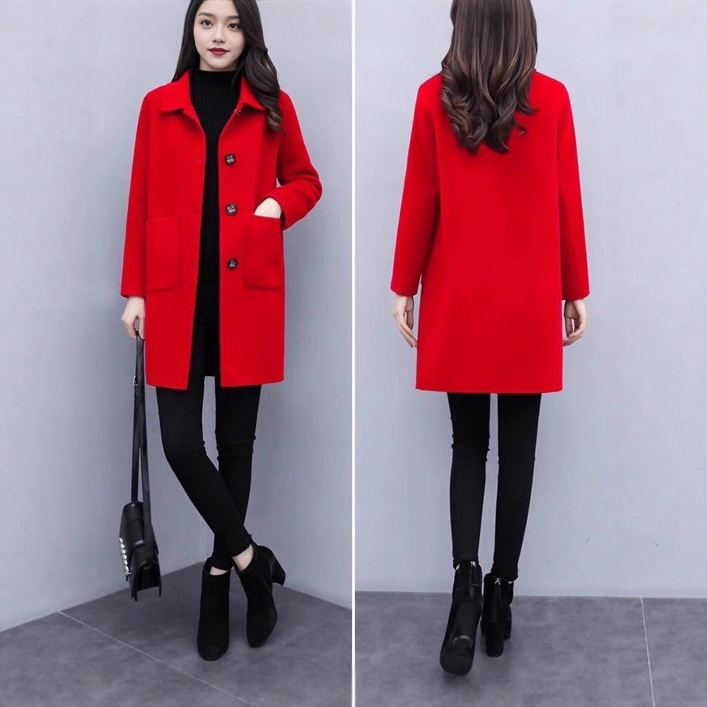 Loose Mid-Length Oversized Wool Coat For Women