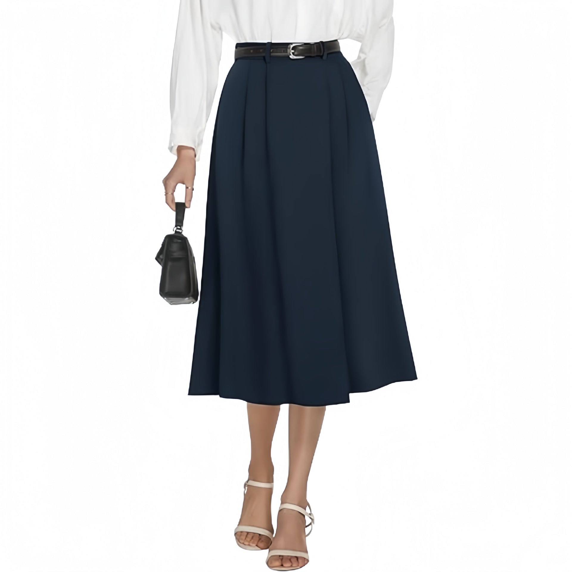 Business-casual Flared A-line Pleated Skirt With Pockets
