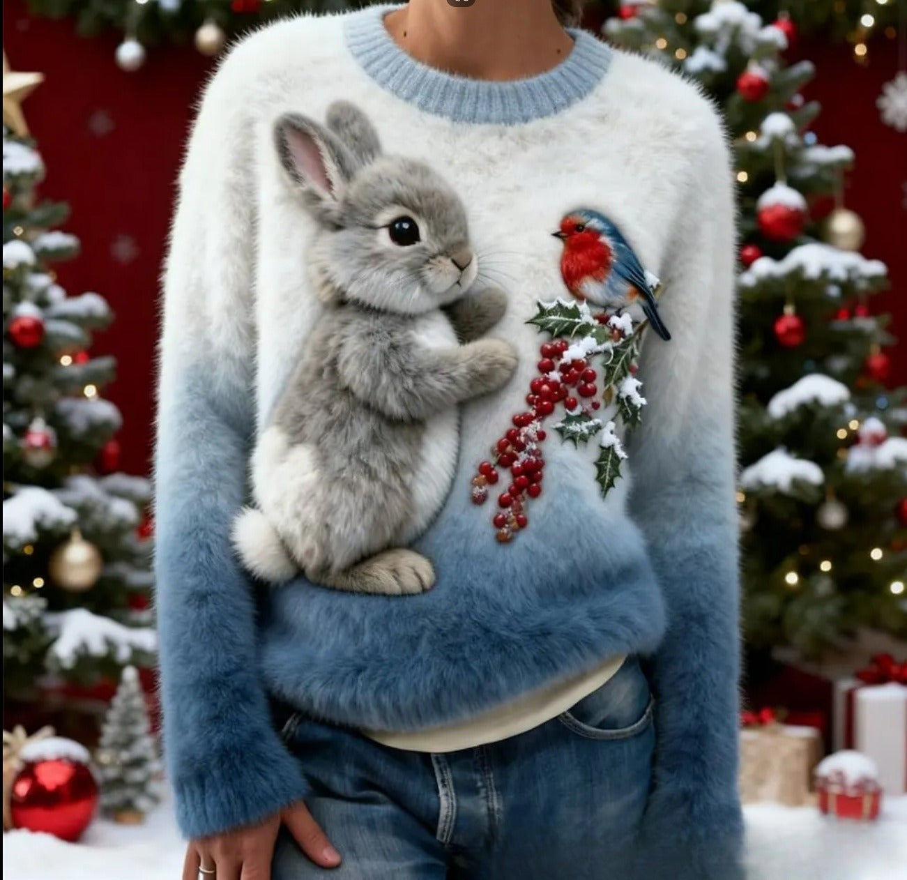 Digital-printed Christmas-patterned Women's Flannel Hoodie