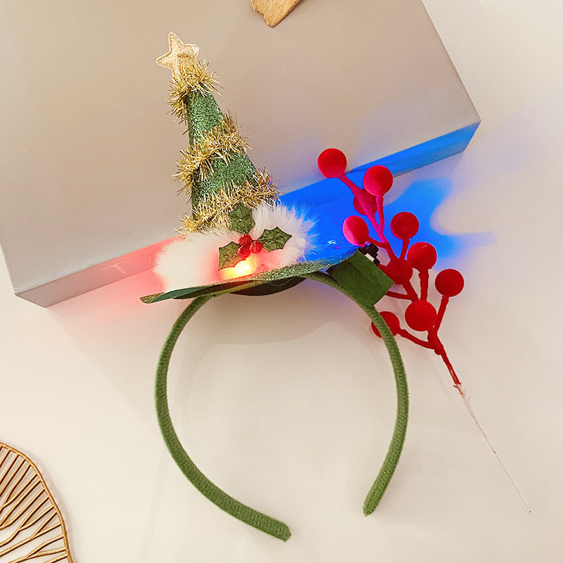 Christmas Tree Headband Hat with LED String Lights