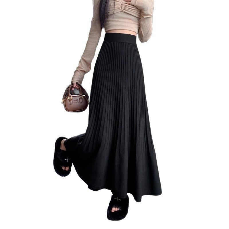 New High-waisted Slimming Knitted Pleated Skirt