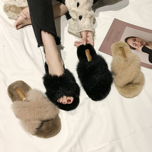 Fuzzy Fur Crisscross Pantoffelschuhe