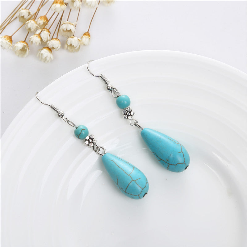 Tibetan Natural Turquoise Drop Earrings