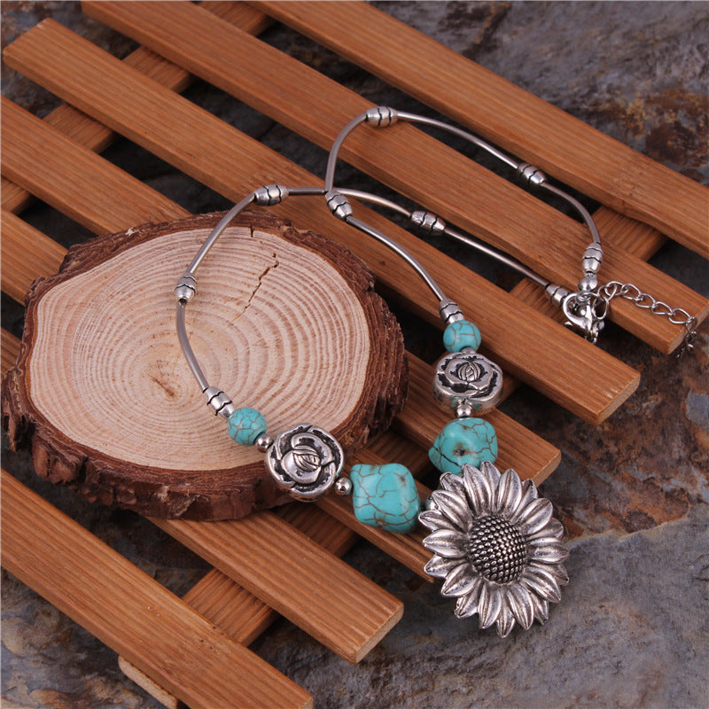 Sunflower and Turquoise Necklace