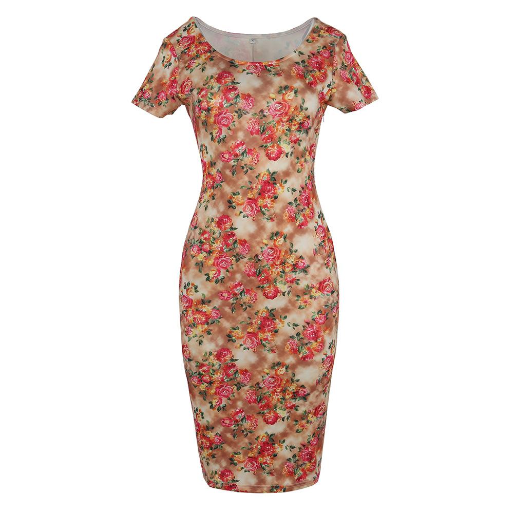 Romantic Floral Short-Sleeve Sheath Dress