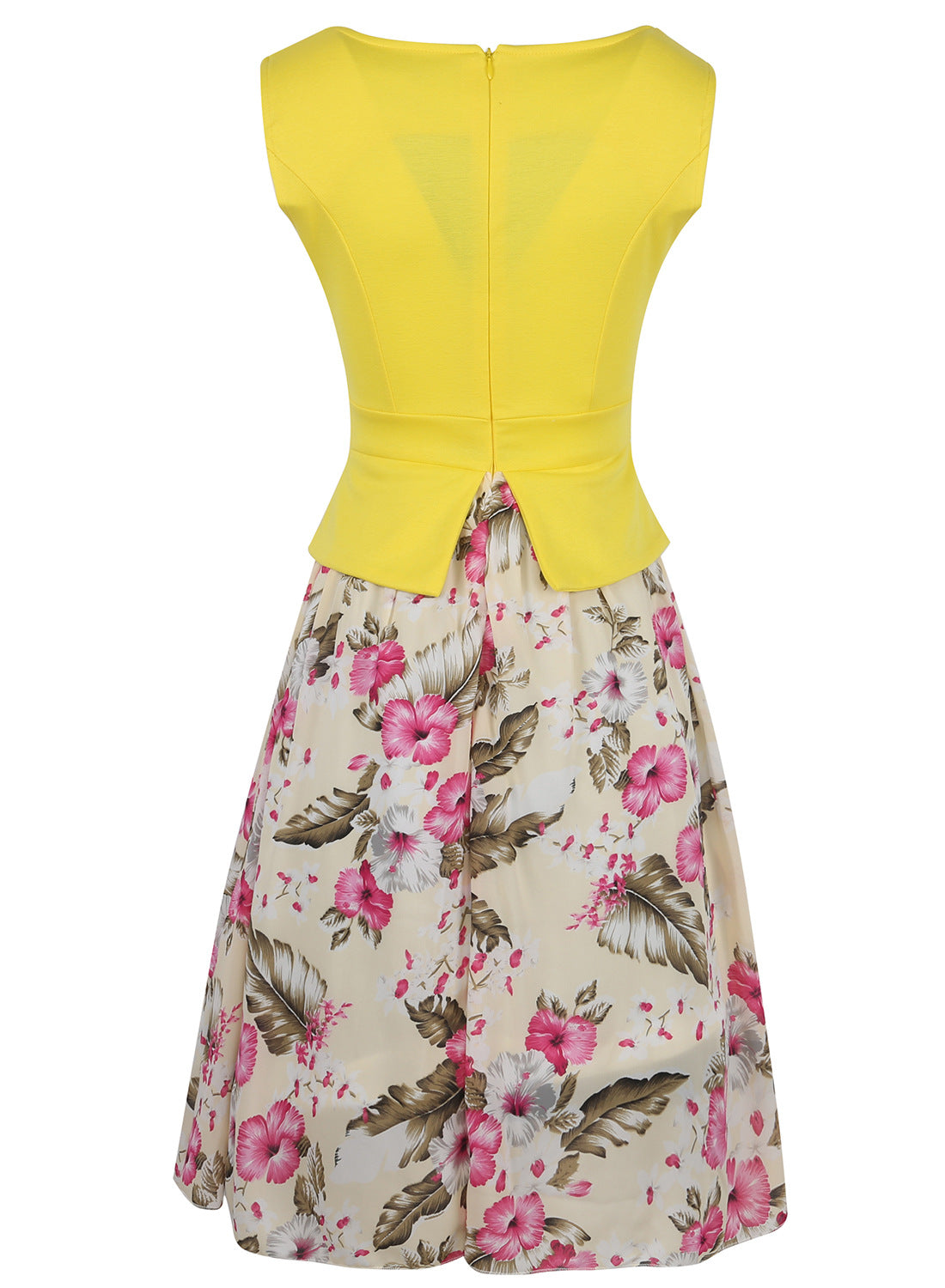 Floral Contrast Peplum Sleeveless Dress