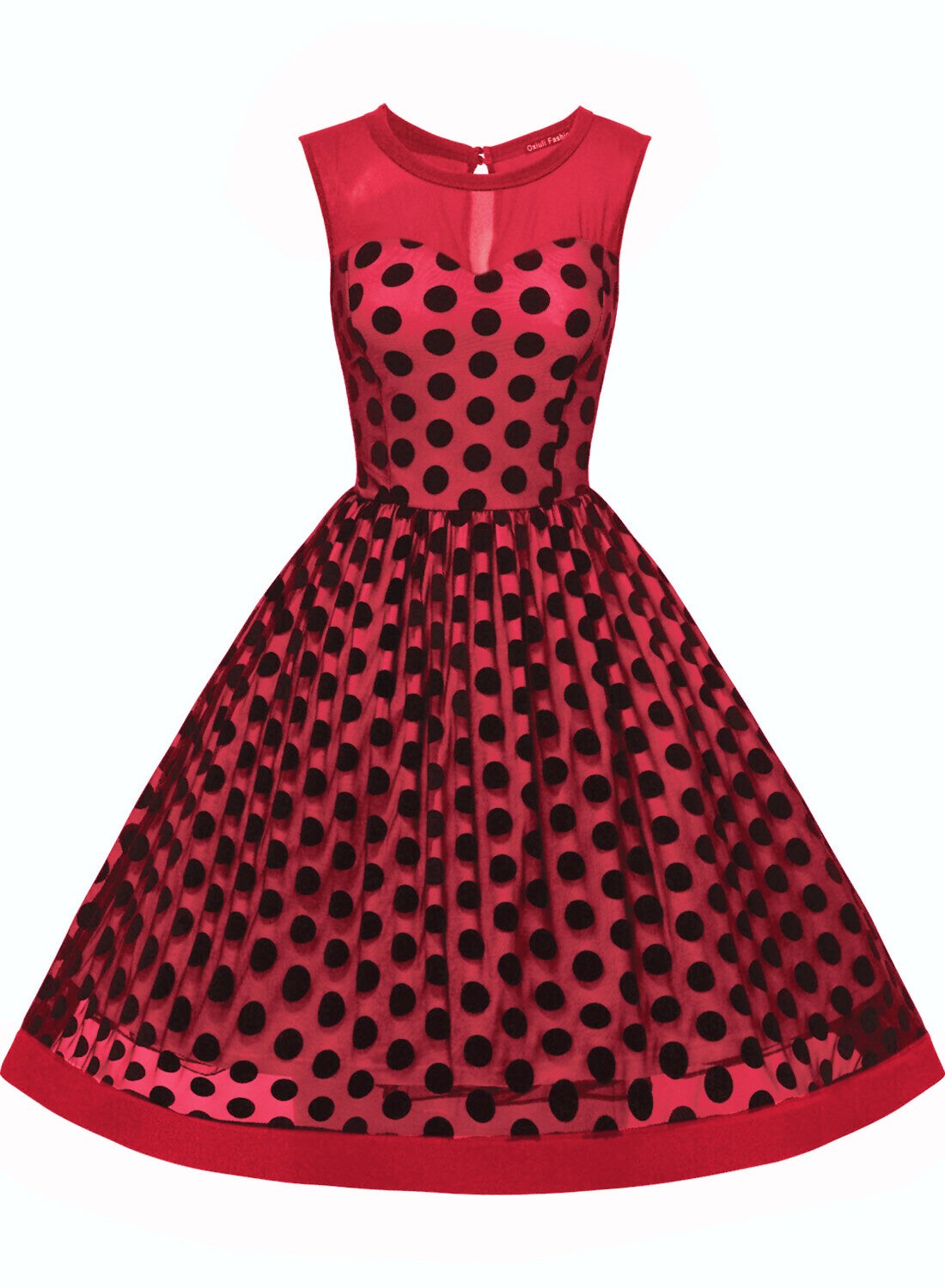 Velvet Polka Dot Overlay Sleeveless Dress