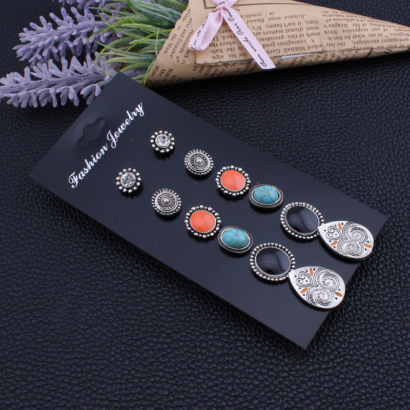 Retro Gemstone Stud Earrings