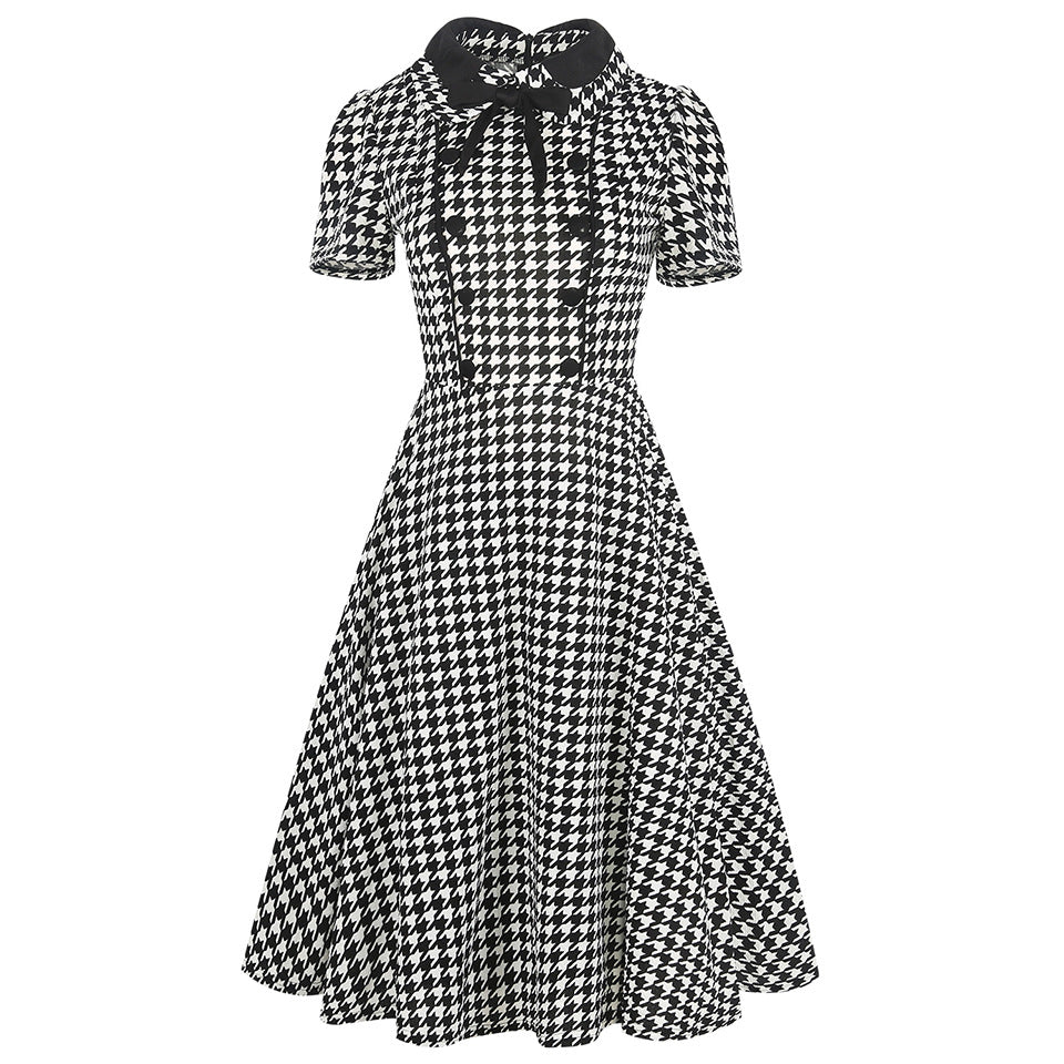 Zweireihiges Kleid mit Gingham-Schleife