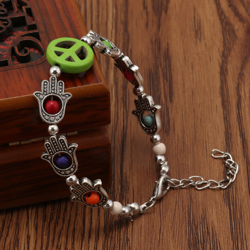 Hamsa and Peace Sign Bracelet